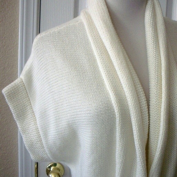 NWT SWEATER DUSTER COAT BELTED OFF WHITE BELTED POCKETS DOLMAN SLEEVE WOMEN M/L - Picture 2 of 5